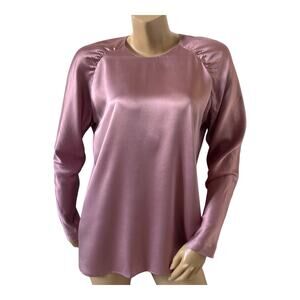 Hugo Boss Womens Pink Silk Satin Blouse Long Sleeve Keyhole Back Size 6